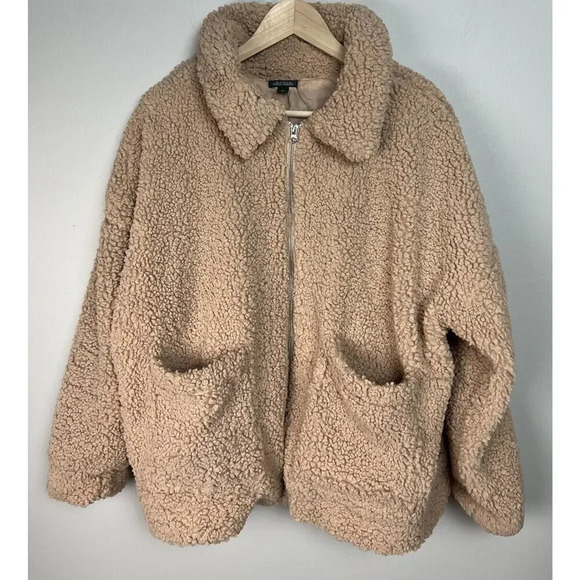 Wild Fable Oversized Sherpa Faux Fur Zip-Up Teddy Coat Size M/L Tan Women’s - Picture 1 of 6